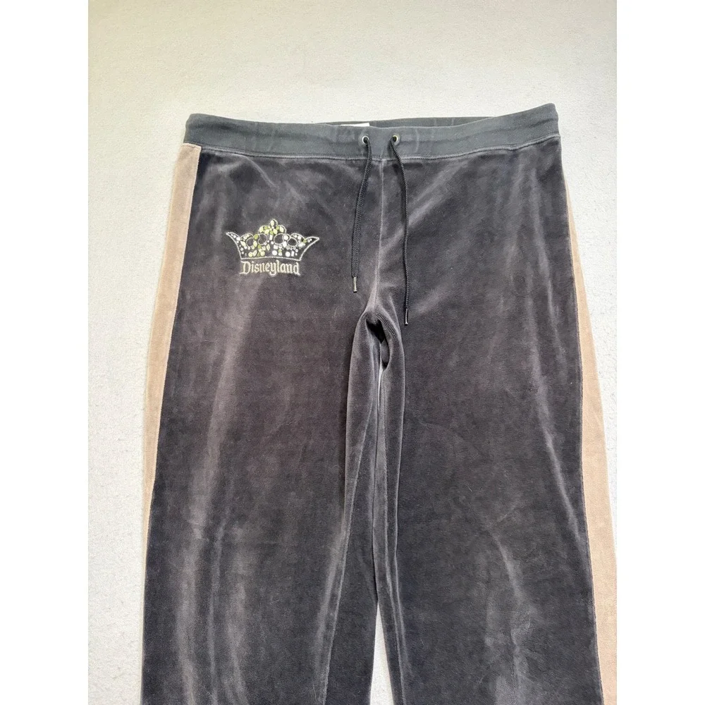 Disneyland Resort Pants Womens M Gray Velour Y2K Rhinestone Crown Track Jogger